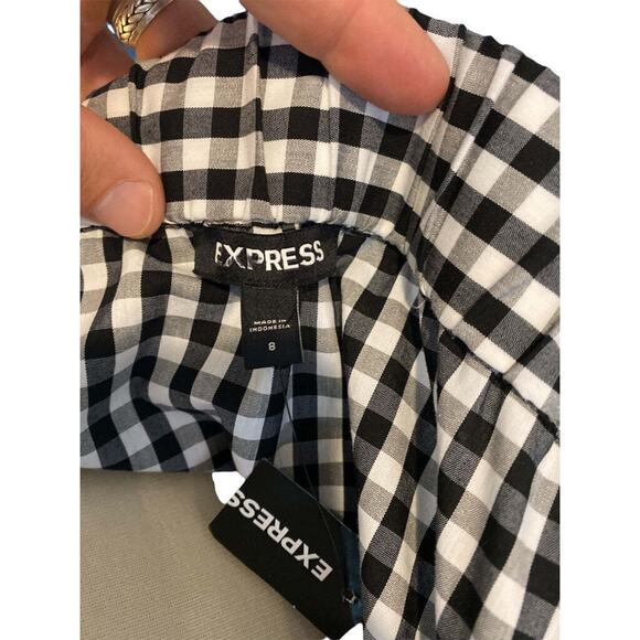 8 Express Black and White Check Off Should Peplum Blouse - Picture 3 of 4